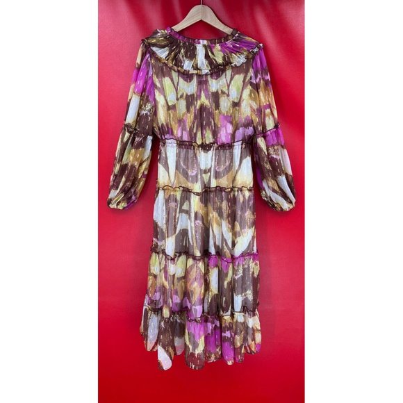River Island Garden Party Gold Shimmer Pailettes Lined Midi Dress Size US 10 NWT - Picture 14 of 16